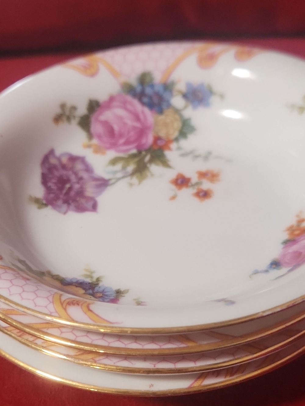 Gold-Trim Floral Porcelain Dessert Plate - Pink Floral Accent Set Of 4